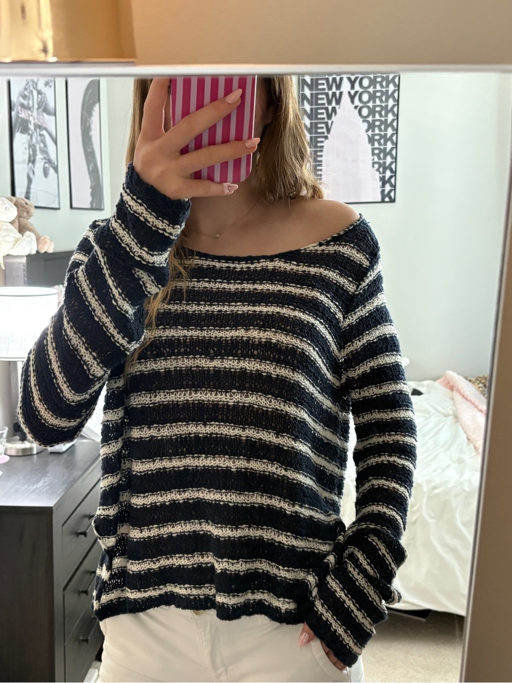 Hollister Black & White Striped Knit Sweater Size L